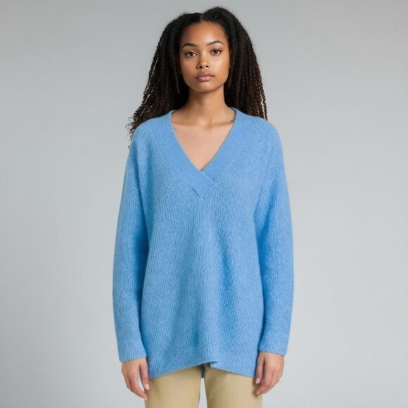 GANNI Azure Blue Soft Wool Knit Pullover V-Neck Sweater - Size S - Picture 1 of 10